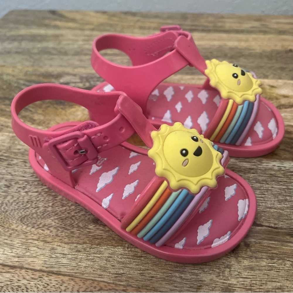 Mini Melissa Pink Jelly Mar Sandal Sunny Day Rainbow Toddler Girls Sz 6